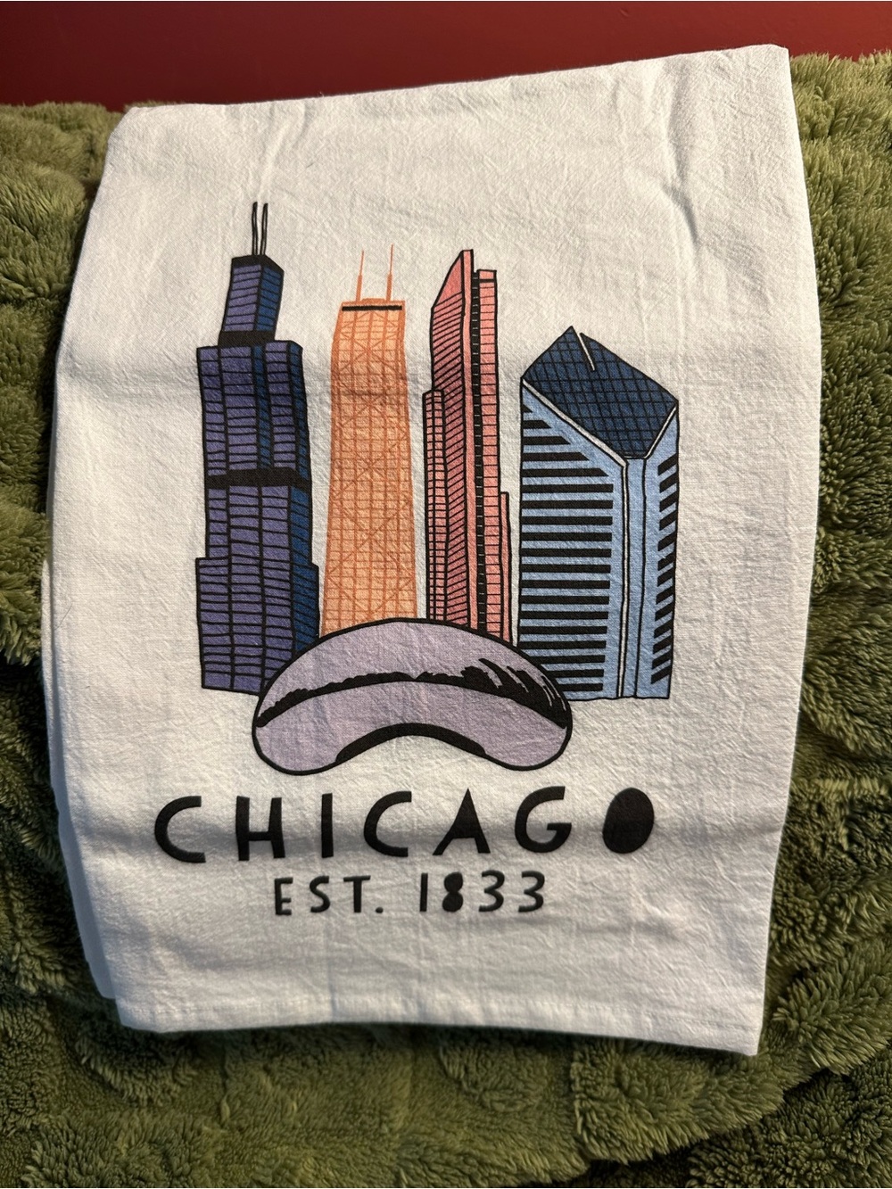 Chicago Skyline Cotton Kitchen Towel - White with Multi-Color Print